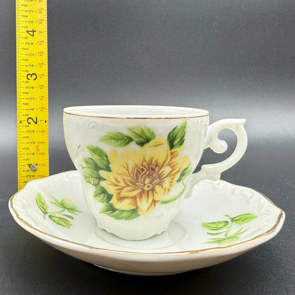 Vintage Tea Cup and Saucer Set Yellow Floral Porcelain Made Japan‎ Chrysanthemum